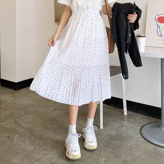 Band-waist Dot Midi Pleat Skirt