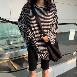 Long-sleeve Striped T-shirt T-shirt - Stripes - Gray & Black - One Size