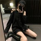 Cutout Sweatshirt Dress Black - One Size