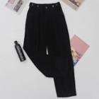 High-waist Corduroy Straight Leg Pants Black - One Size