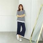 Set: Short-sleeve Stripe T-shirt + Wide-leg Pants