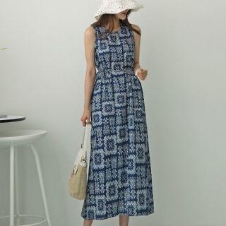Sleeveless Paisley Long Dress With Sash
