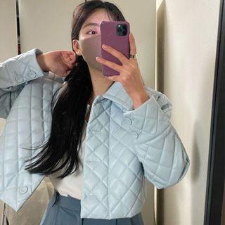 Quilted Cropped Jacket Blue - One Size