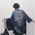 Lettering Dye Print 3/4-sleeve T-shirt Blue - One Size