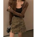 Camisole Top / Cardigan / Leopard Print Mini A-line Skirt