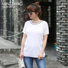 Piped-neckline Short-sleeve Knit Top