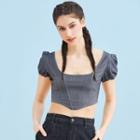 Eco-friendly Short-sleeve Square-neck Like Denim Crop Top