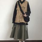 Pocket Detail Vest / Midi A-line Skirt / Plain Shirt
