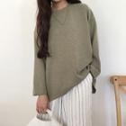 Plain Loose-fit Round-neck Pullover