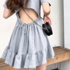 Plain Open Back Ruffle Midi Dress