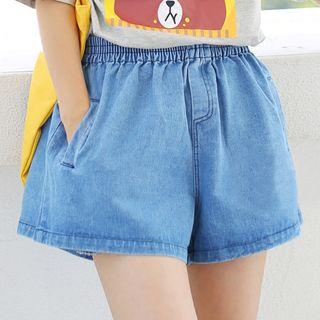 Wide Leg Band Waist Denim Shorts
