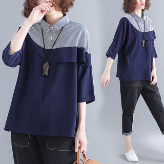 Striped Panel 3/4-sleeve Top