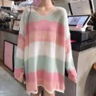 Color Block Striped Sweater Color Block - Pink & Blue - One Size
