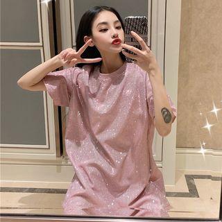 Short-sleeve Glitter Long T-shirt