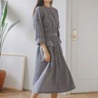 Band-waist Gingham Long Dress