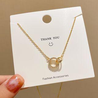 Interlocking Hoop Rhinestone Pendant Alloy Necklace X773 - 1pc - Gold - One Size