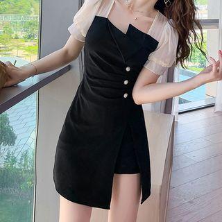 Set: Short-sleeve Irregular Mini A-line Dress + Shorts