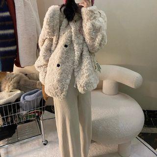 High-waist Drawstring Wide-leg Pants / Stand-collar Fleece Long-sleeve Jacket