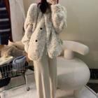 High-waist Drawstring Wide-leg Pants / Stand-collar Fleece Long-sleeve Jacket