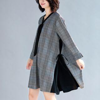 Long-sleeve Plaid Chiffon Dress As Shown In Figure - One Size