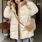 Set: Fleece-lined Hooded Padded Zip Jacket + Fleece Crossbody Bag