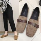 Faux Suede Buckle Accent Studded Loafers