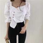 Puff-sleeve Square Neck Asymmetric Blouse