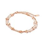 Simple And Fashion Plated Rose Gold Geometric Round Beads Multilayer 316l Stainless Steel Anklet Rose Gold - One Size