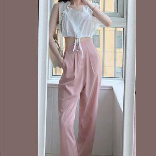 Ruffled Cropped Tank Top / Straight-cut Pants