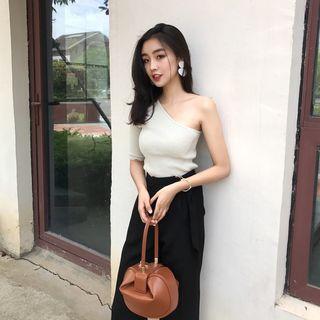 Asymmetrical Short-sleeve Knit Top