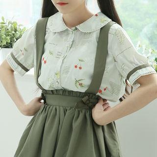 Cherry Pattern Chiffon Blouse Green - One Size