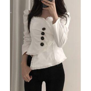 Long-sleeve Irregular Frill Trim Crop Top