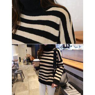 High-neck Stripe Loose-fit Sweater