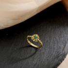 925 Sterling Silver Rhinestone Cut-out Ring Gold & Green - One Size
