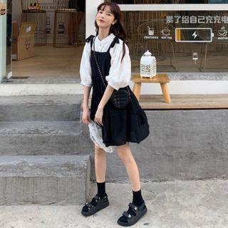 Elbow-sleeve Blouse / Spaghetti Strap Dress