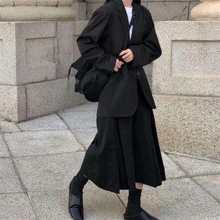 Long-sleeve Plain Blazer / A-line Midi Skirt