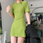 Plain Short-sleeve T-shirt Dress Fruit Green - One Size