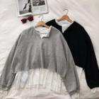 Mock Two-piece Color-block V-neck Long-sleeve Sweatshirt