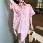 Short-sleeve Oversized Shirt Pink - One Size