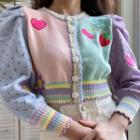 Fruit Embroidered Color Block Cardigan