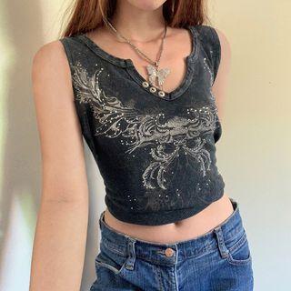 Printed Ribbed Tank Top