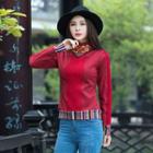 Embroidered Mock Neck Long-sleeve Top