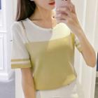 Two-tone Short-sleeve Knit Top