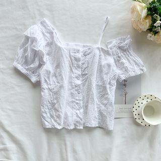 Lace Cold Shoulder Short-sleeve Blouse White - One Size