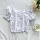 Lace Cold Shoulder Short-sleeve Blouse White - One Size