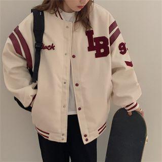 Contrast Trim Lettering Baseball Jacket