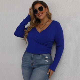 Plus-size Long-sleeve V-neck Top