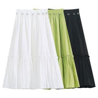Metal Accent Midi A-line Skirt