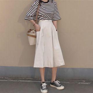 Striped Short-sleeve T-shirt / Cropped Wide Leg Pants