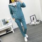 Set: Lace Trim Hooded Zip Jacket + Sweatpants
